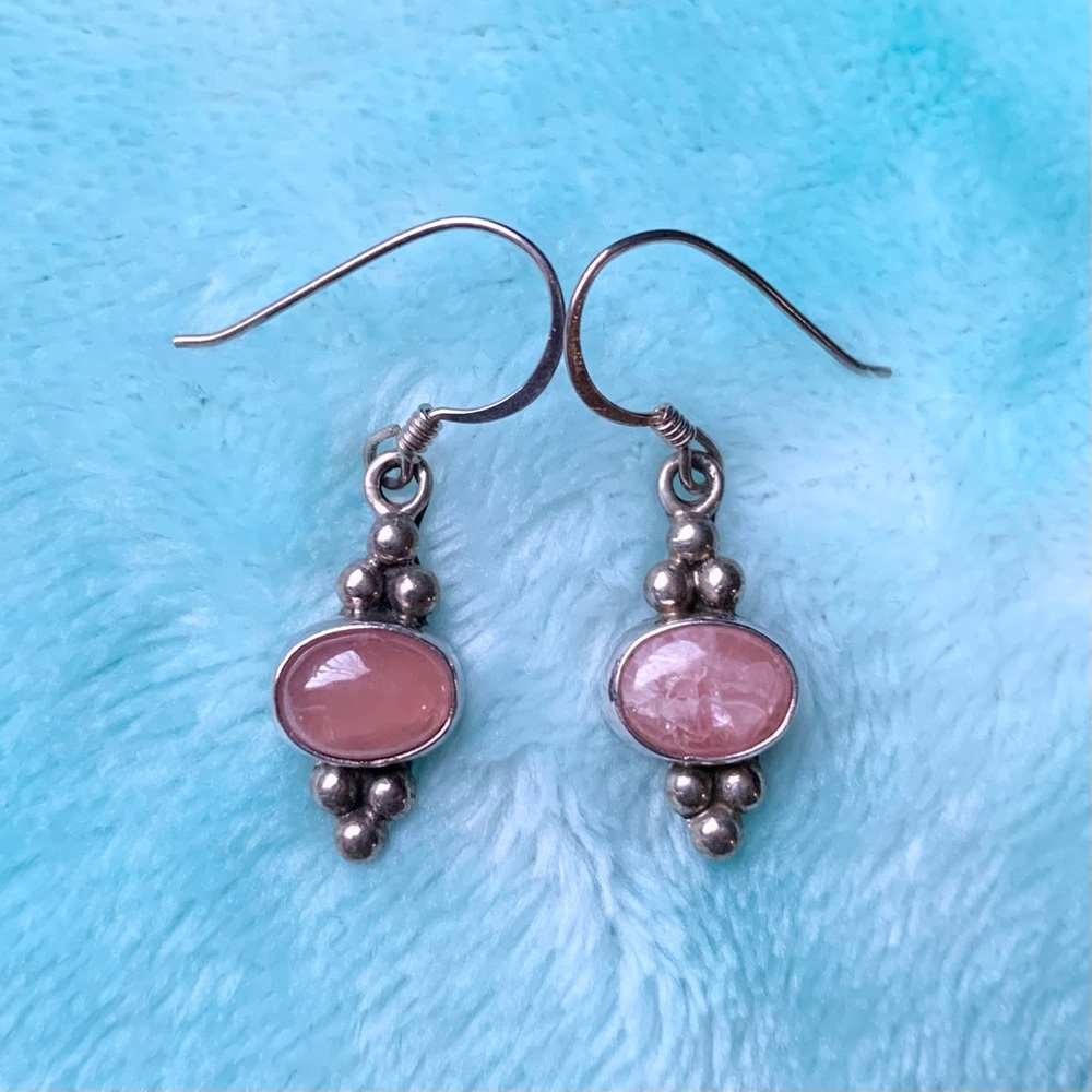 Vintage rodochrosite gemstone sterling earrings - Picture 1 of 10